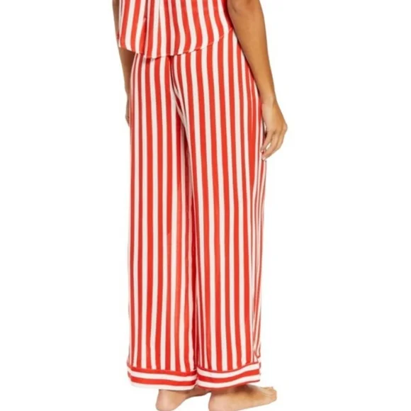 Free People Shiny Nights Pajama Set Wide Legs Red White Pinstripes Siz Small NWT - Picture 15 of 16